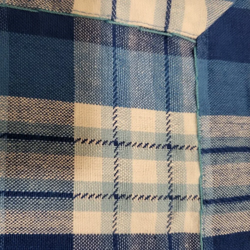 SUR LA TABLE Set of 4 Cotton Bead Trim Blue & White Plaid Placemats 20x20 India